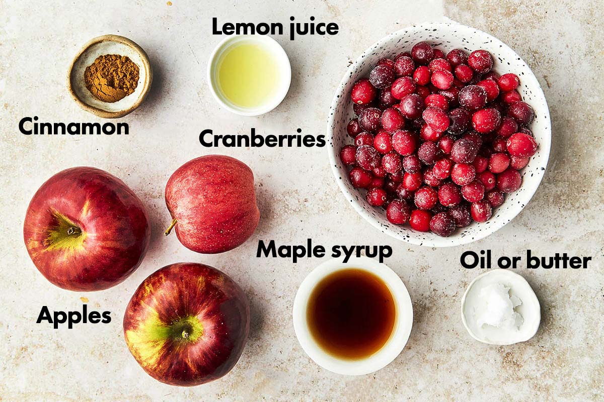 Cranberry apple sauce ingredients with labels.