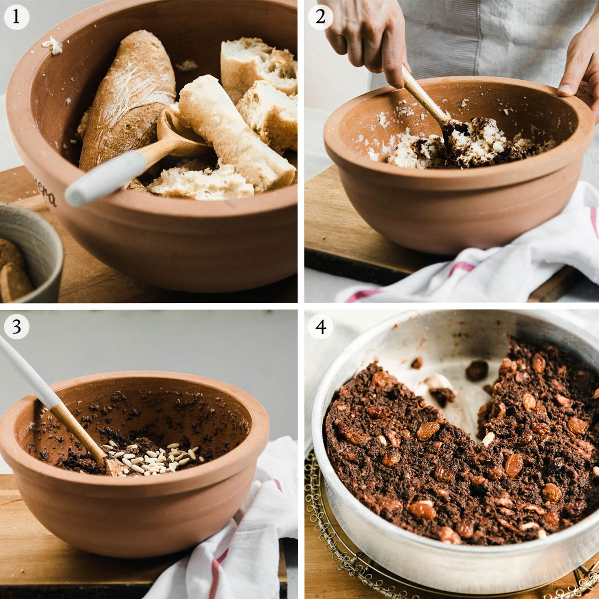 Chocolate bread pudding steps 1 to 4.