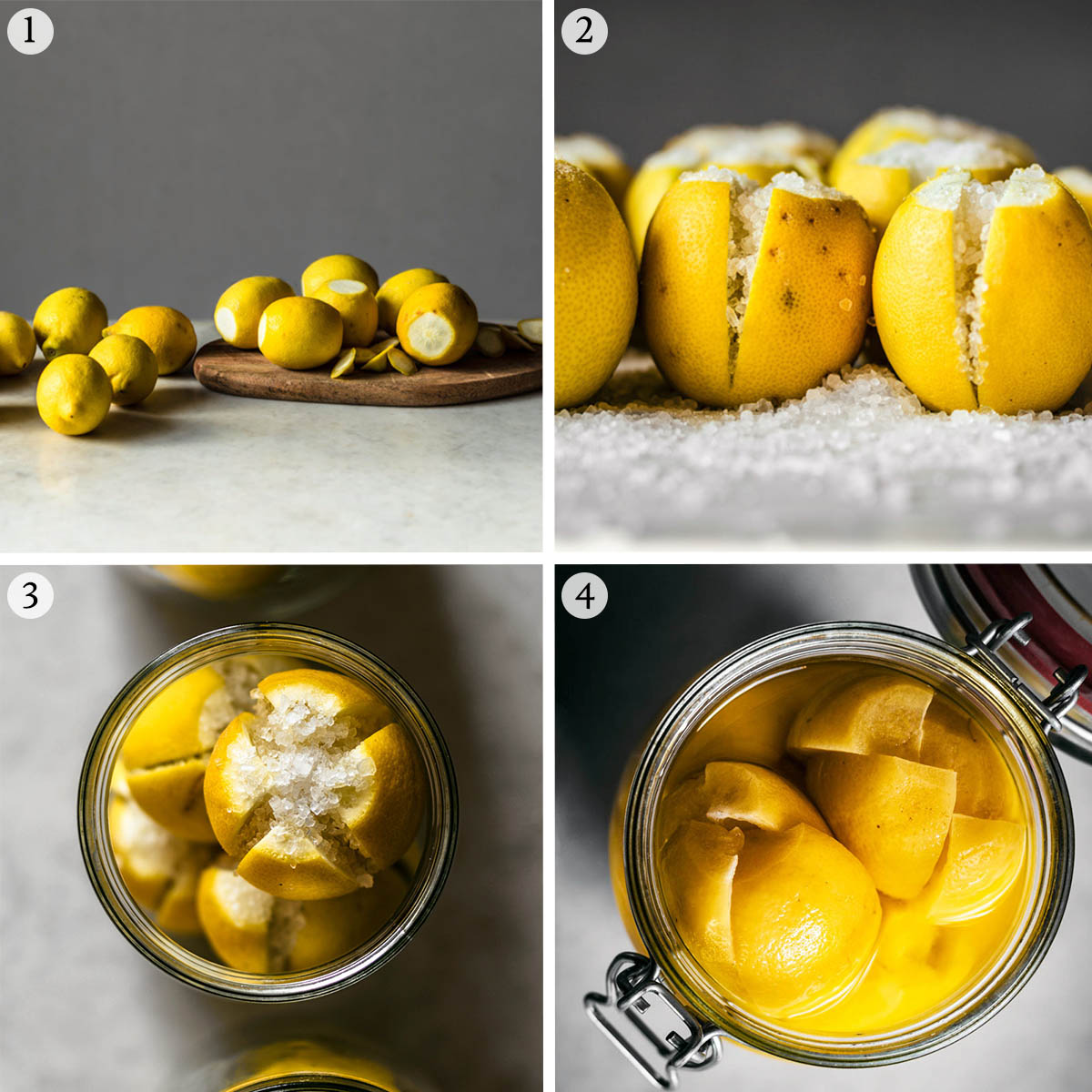 Preserved lemons steps 1 to 4.