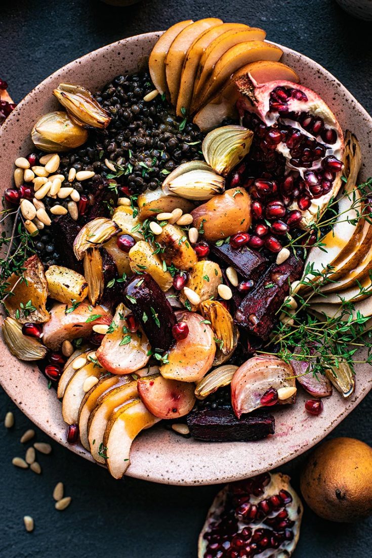 Roasted Beet Lentil Salad with Mustard Balsamic Vinaigrette