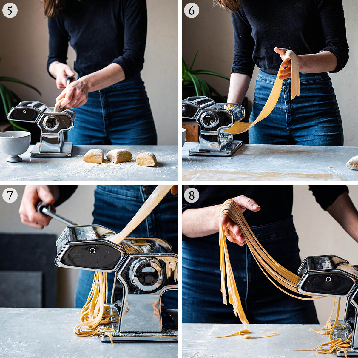 Homemade pasta steps 5 to 8.