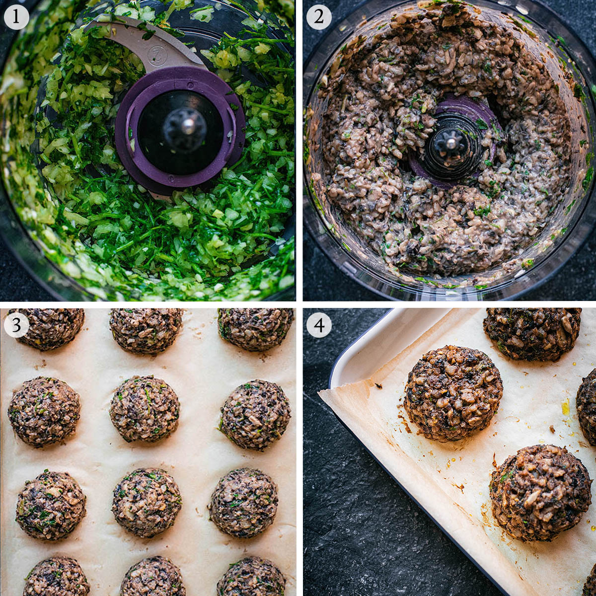 Black bean meatballs steps 1 to 4.