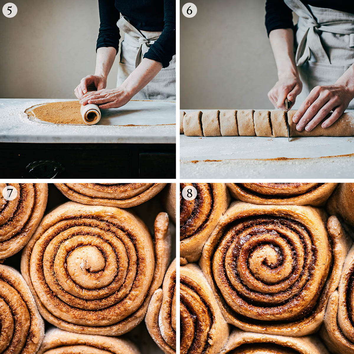 Cinnamon rolls steps 5 to 8.
