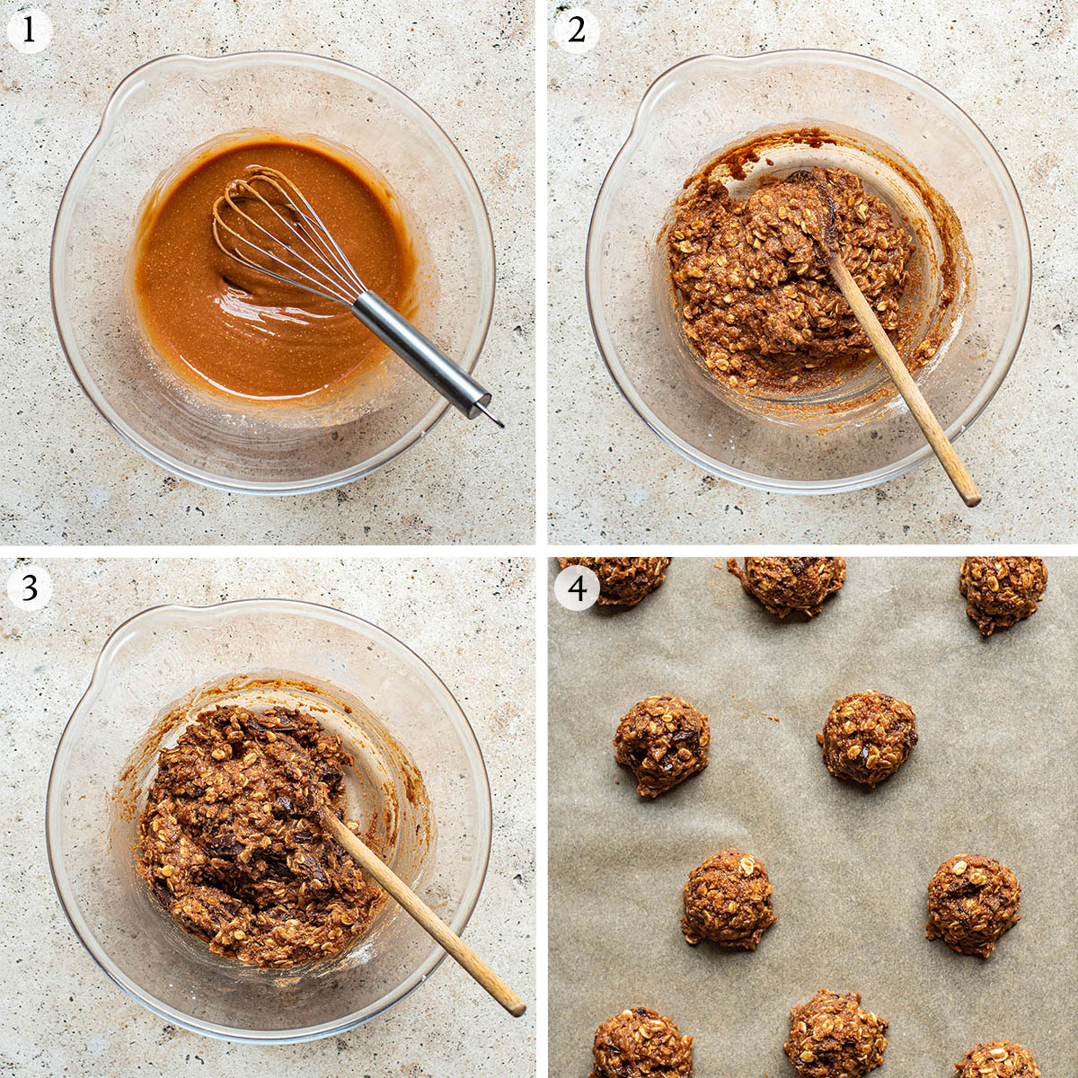 Oatmeal cookies steps 1 to 4.