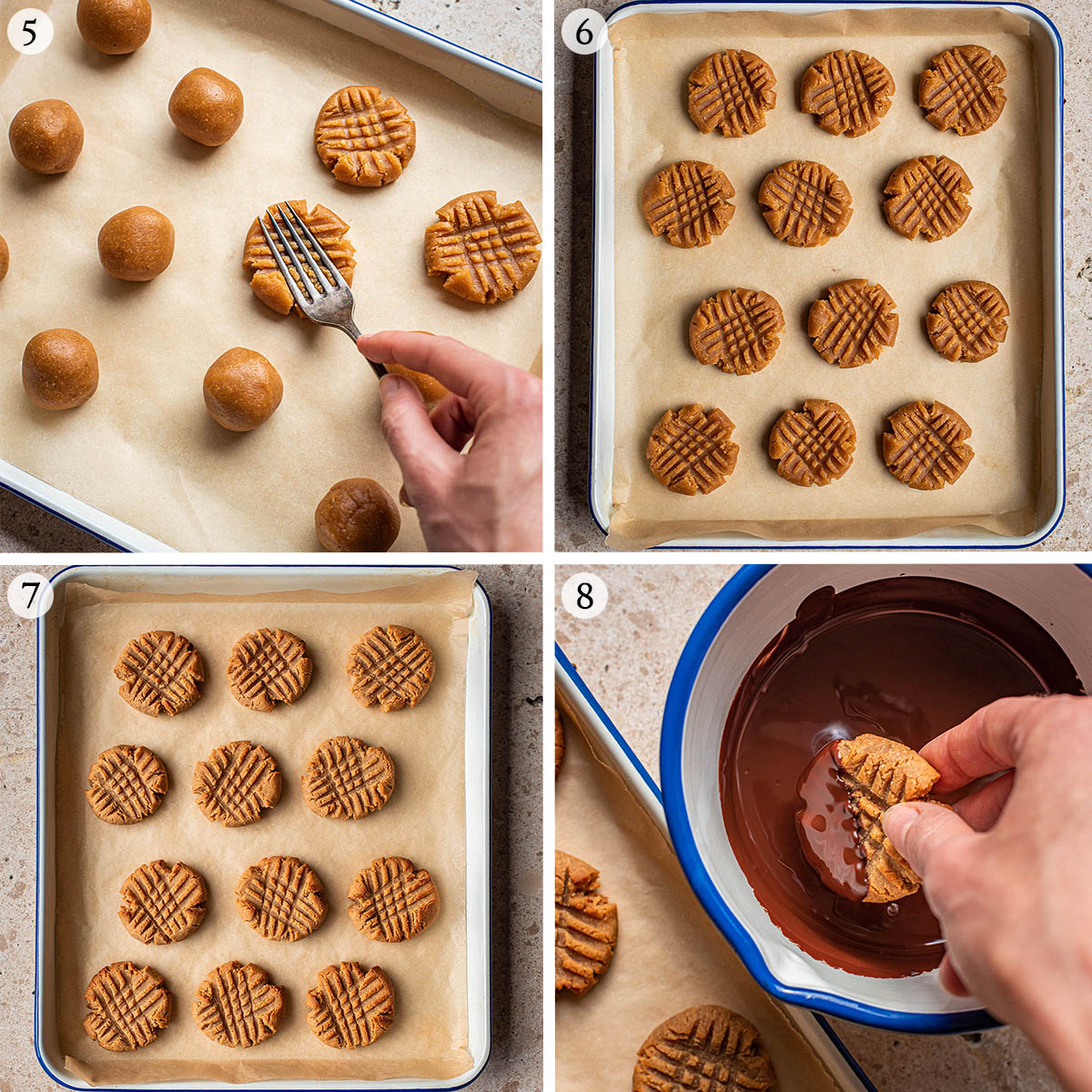 Gluten free peanut butter cookies steps 5 to 8.