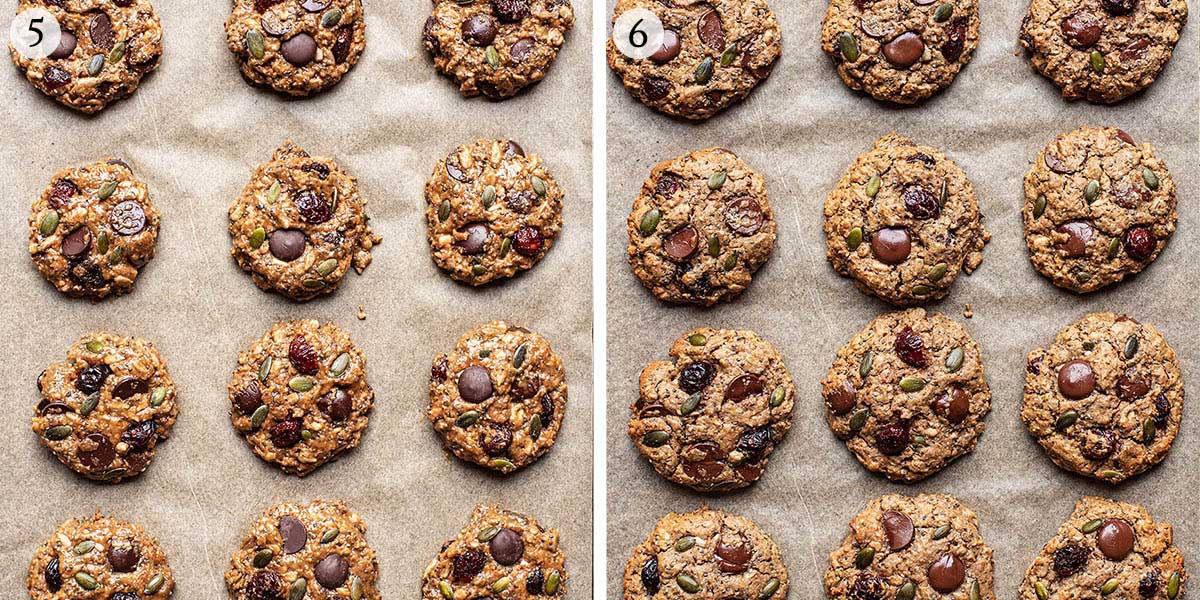 Cookies steps 5 and 6, before and after baking.