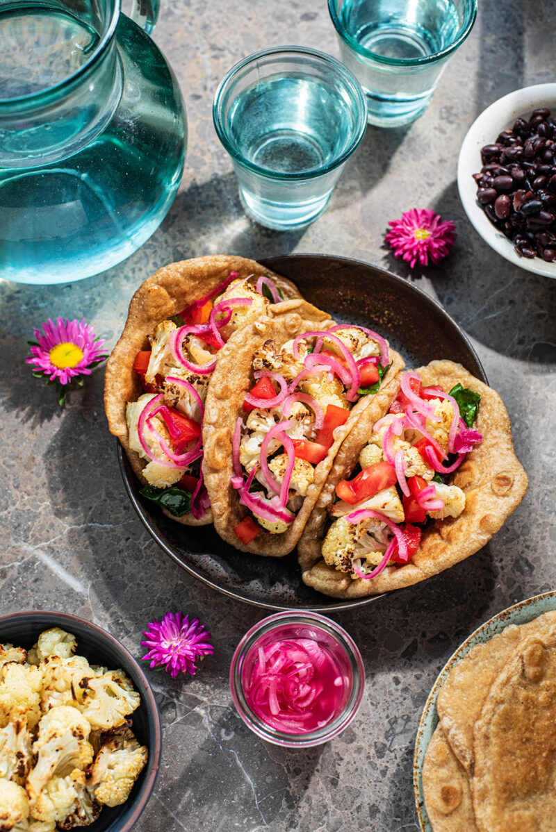 Roasted Cauliflower Tacos with Refried Beans Occasionally Eggs