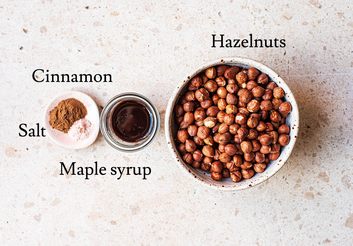 Hazelnut butter ingredients with labels.