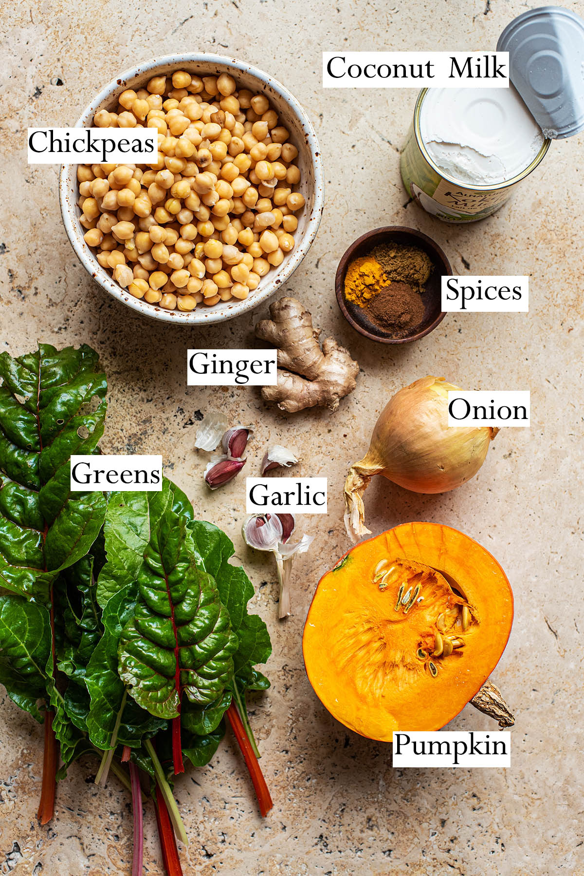 Pumpkin curry ingredients.