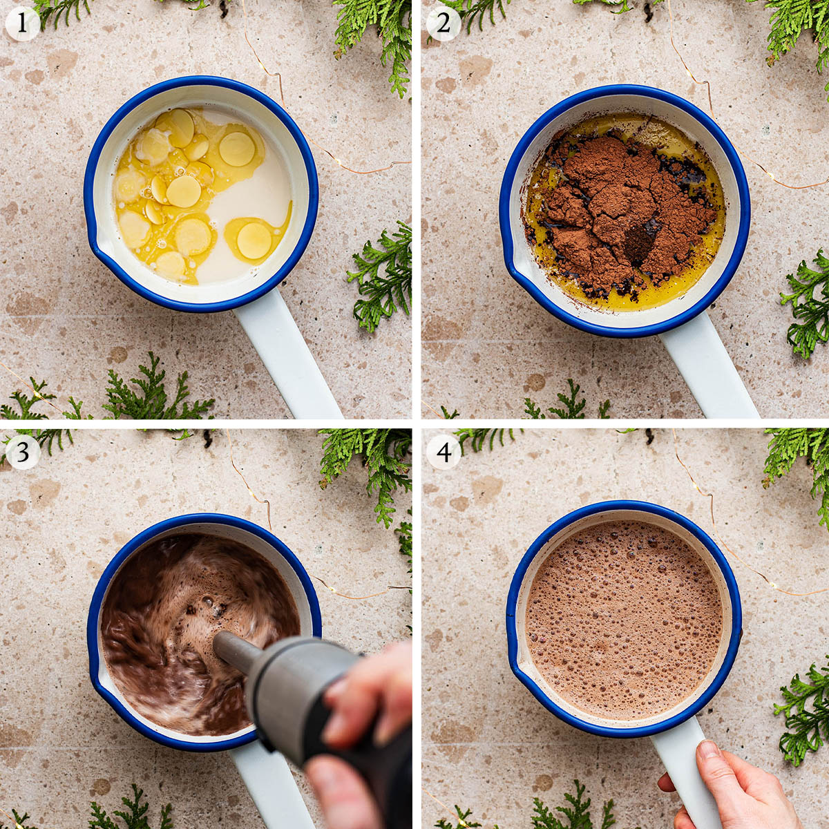 Hot chocolate steps 1 to 4.