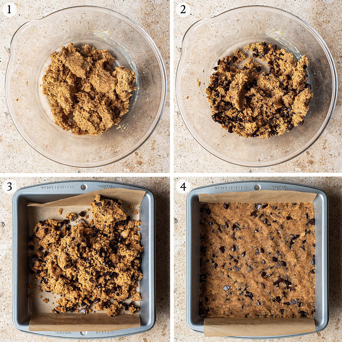 Cookie dough steps 1 to 4.