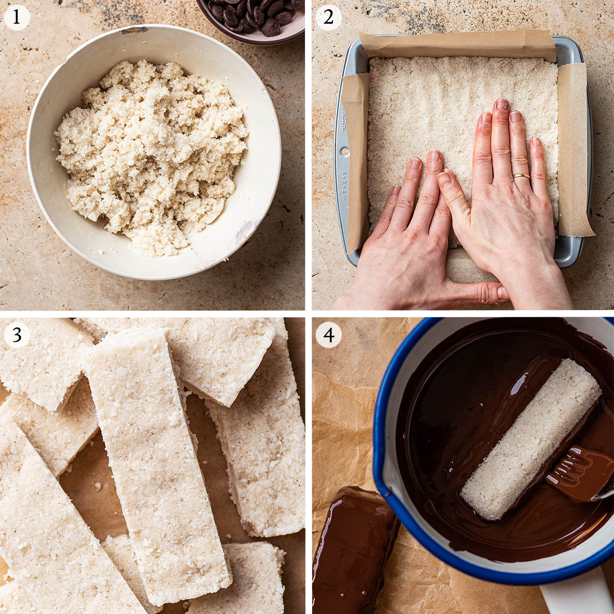 Coconut bars steps 1 to 4.