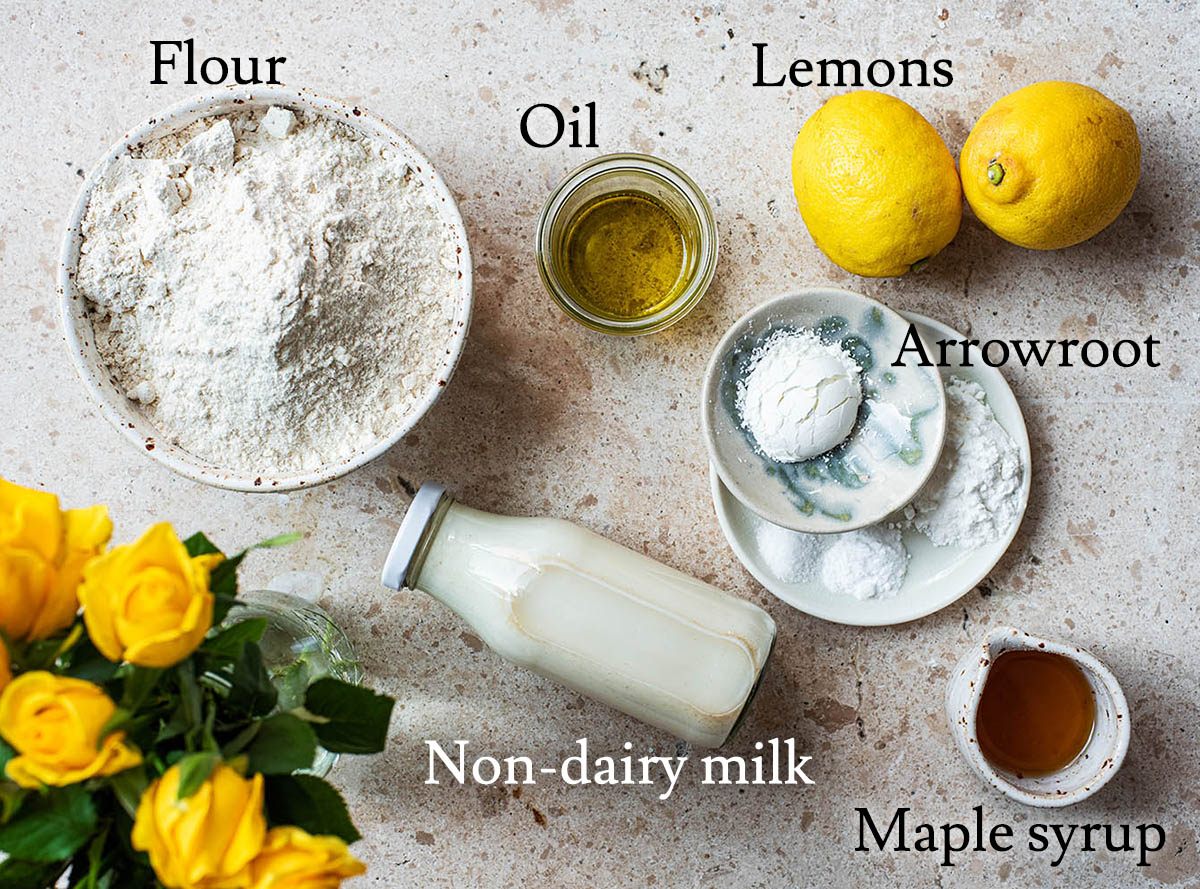 Pancake ingredients with labels.