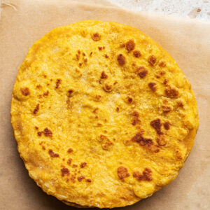 Top down view of a stack of flatbreads.