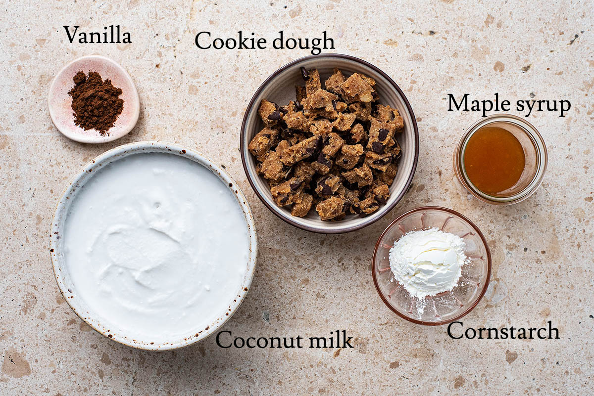 Vegan cookie dough ice cream ingredients.