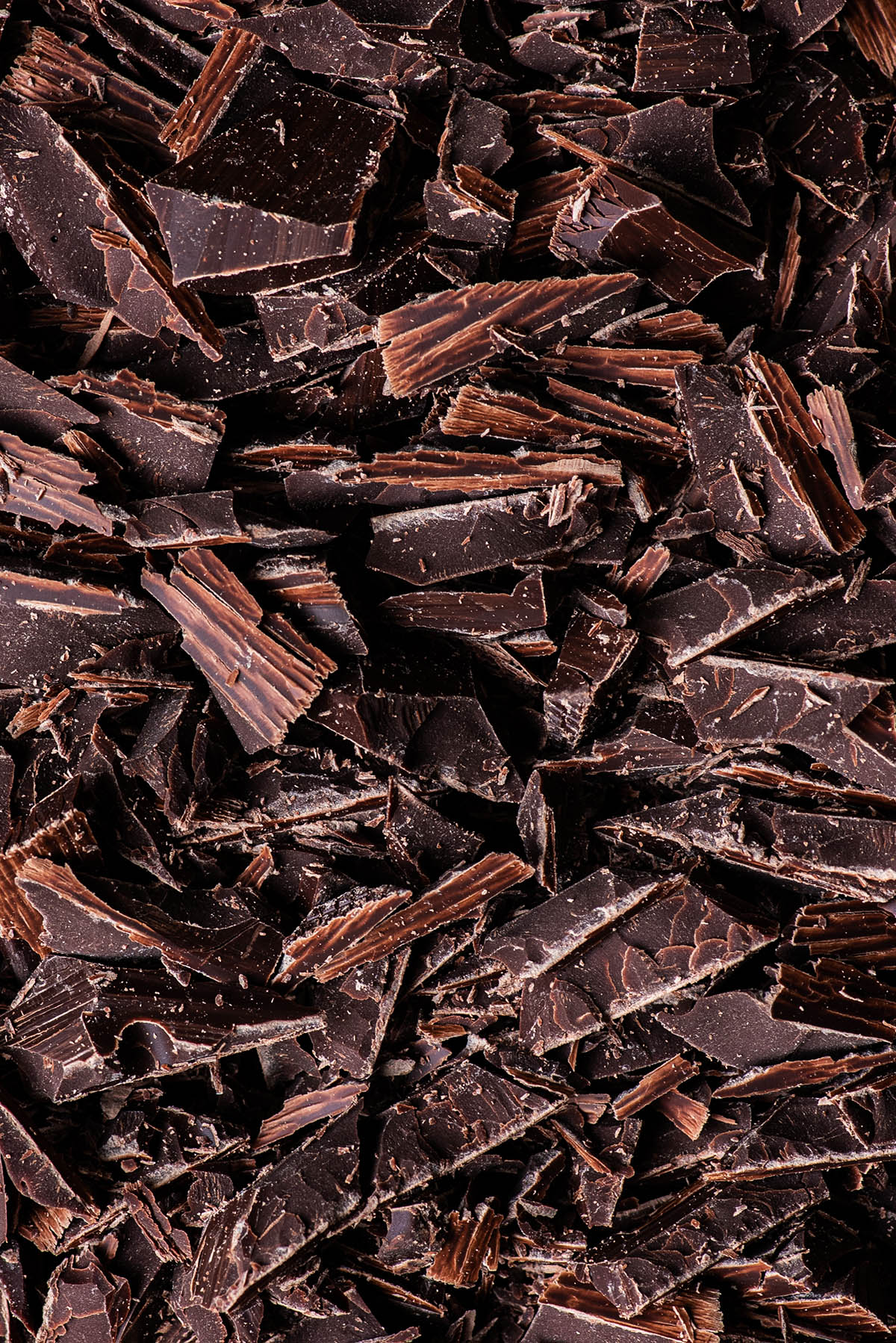 Close up of chopped dark chocolate.