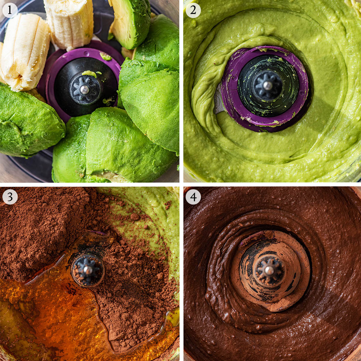 Chocolate avocado popsicles steps 1 to 4.