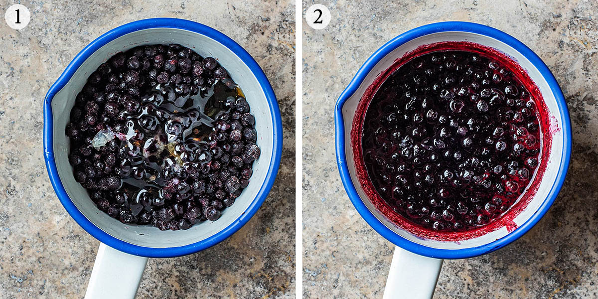 Blueberry compote steps 1 and 2.