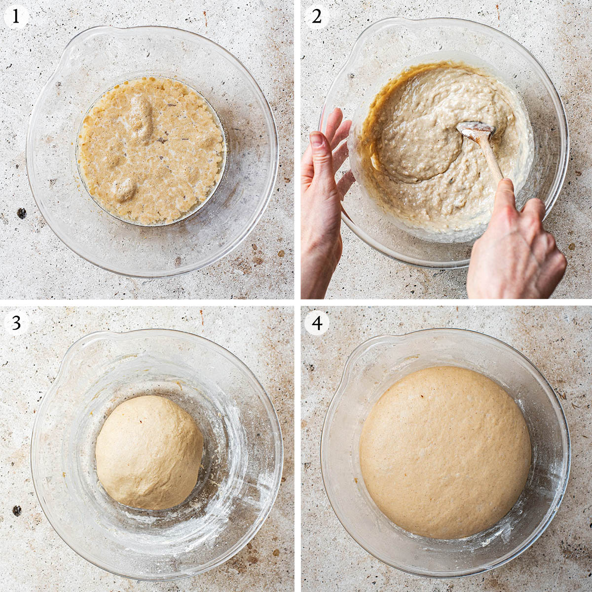 Yeast cake steps 1 to 4.