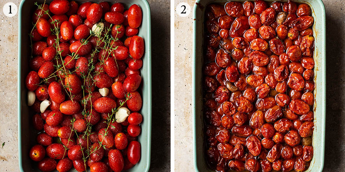 Roasted tomatoes steps 1 and 2.