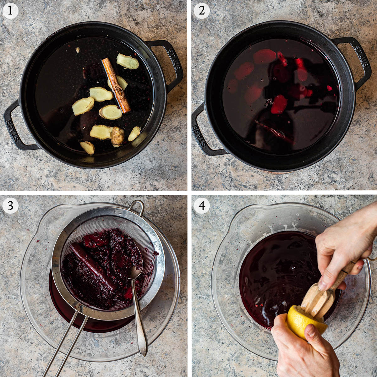 Elderberry syrup steps 1 to 4.