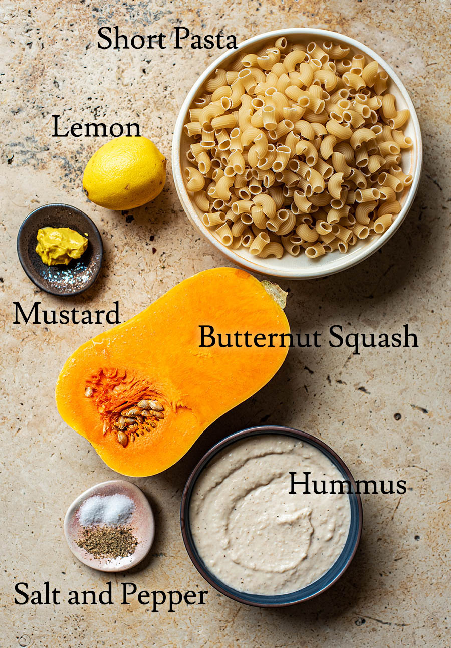 Butternut squash mac and cheese ingredients.