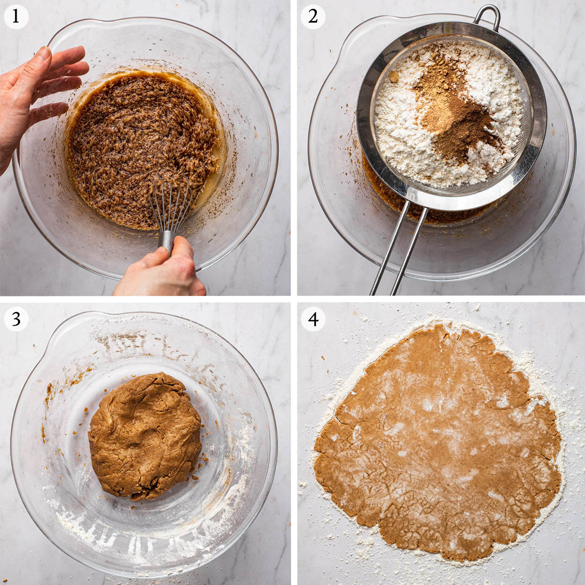 Coconut sugar cookies steps 1 to 4.