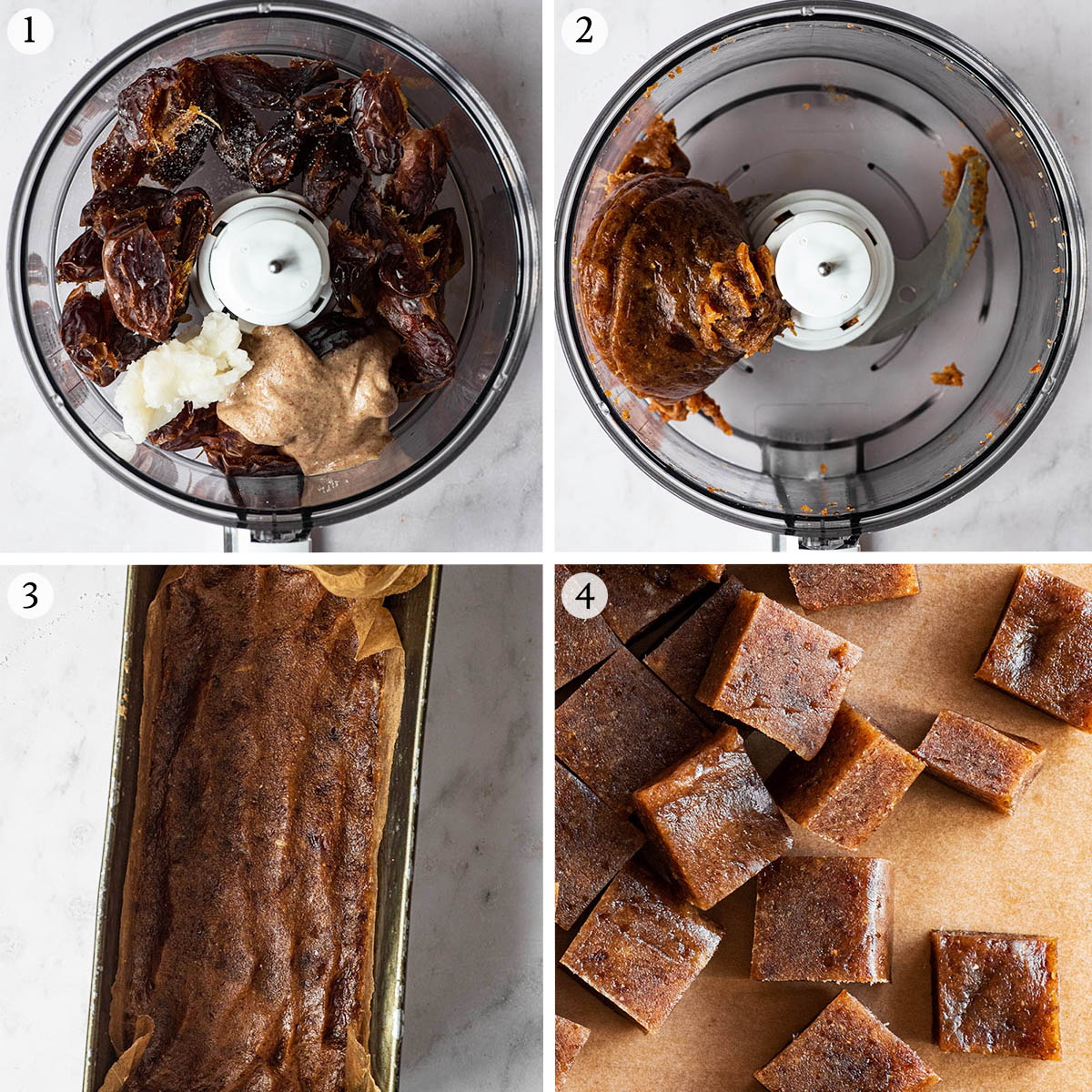 Date caramels steps 1 to 4.
