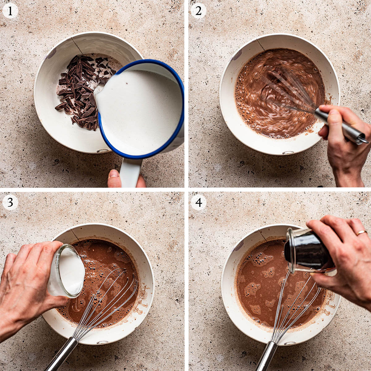 Chocolate coconut milk ice cream steps 1 to 4.