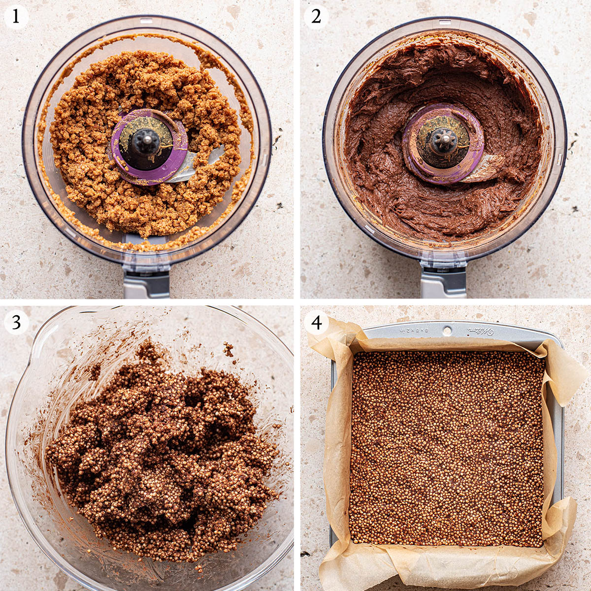 Puffed quinoa bars steps 1 to 4.