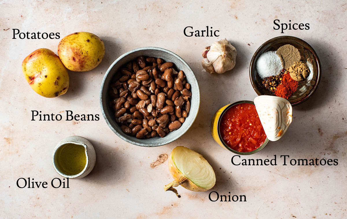Spicy pinto bean soup ingredients.