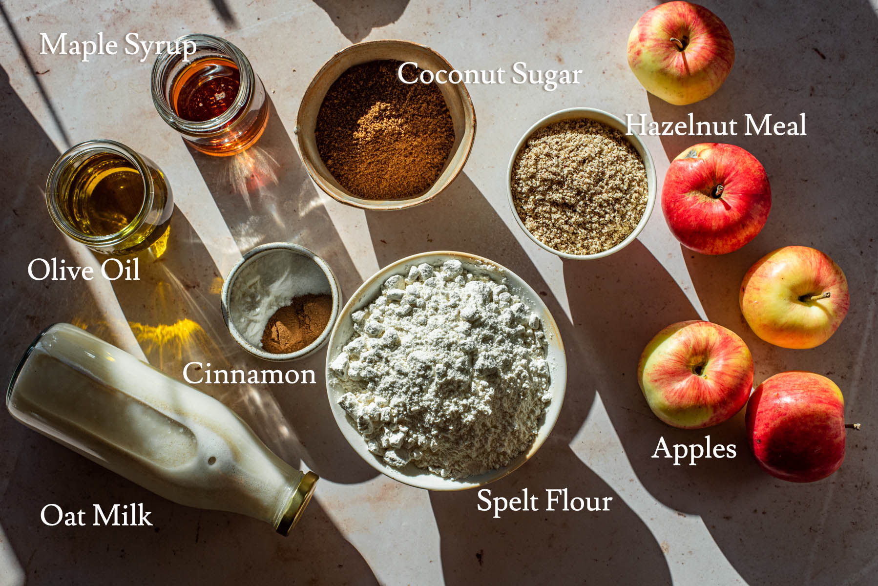 Vegan apple cake ingredients.