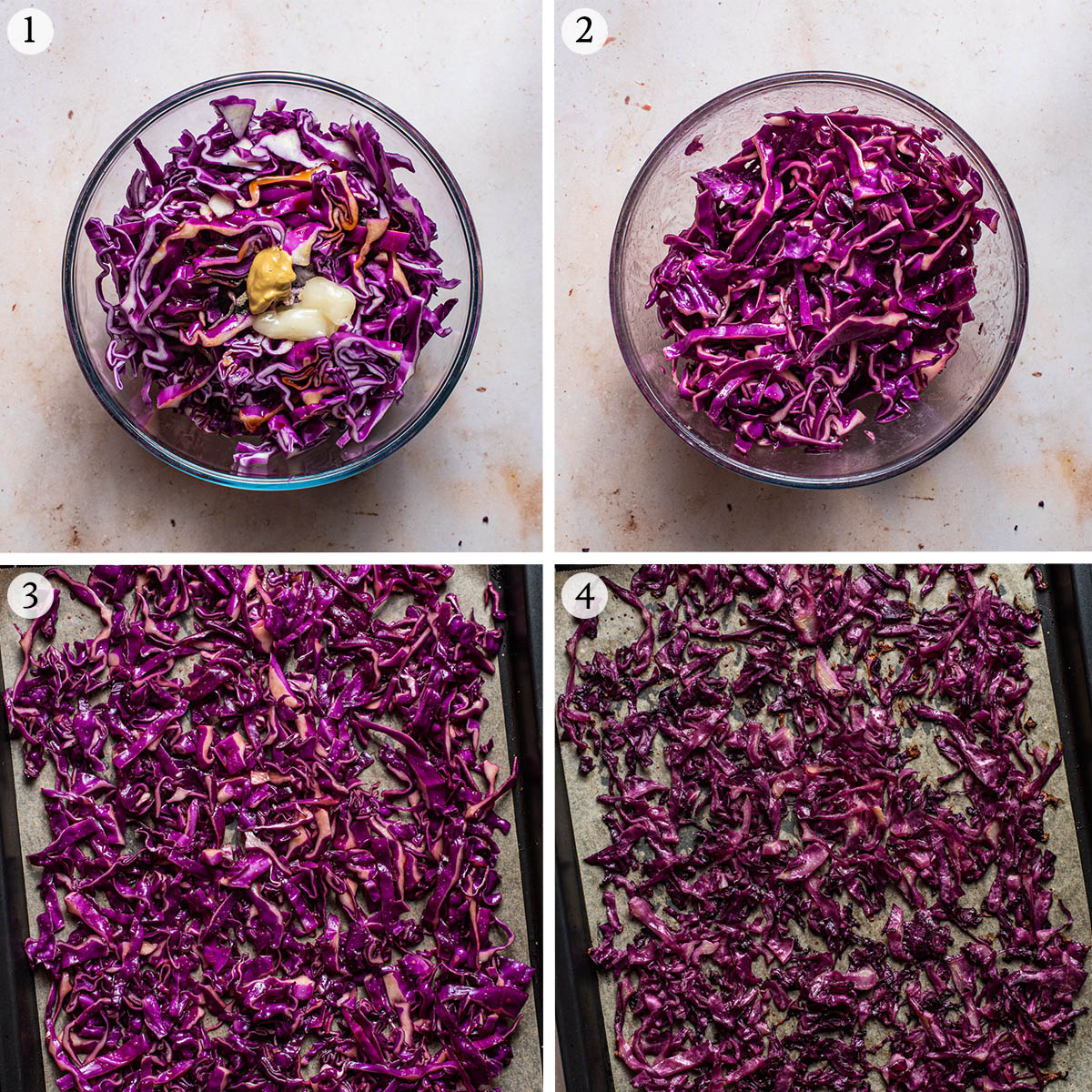 Roasted cabbage steps 1 to 4.