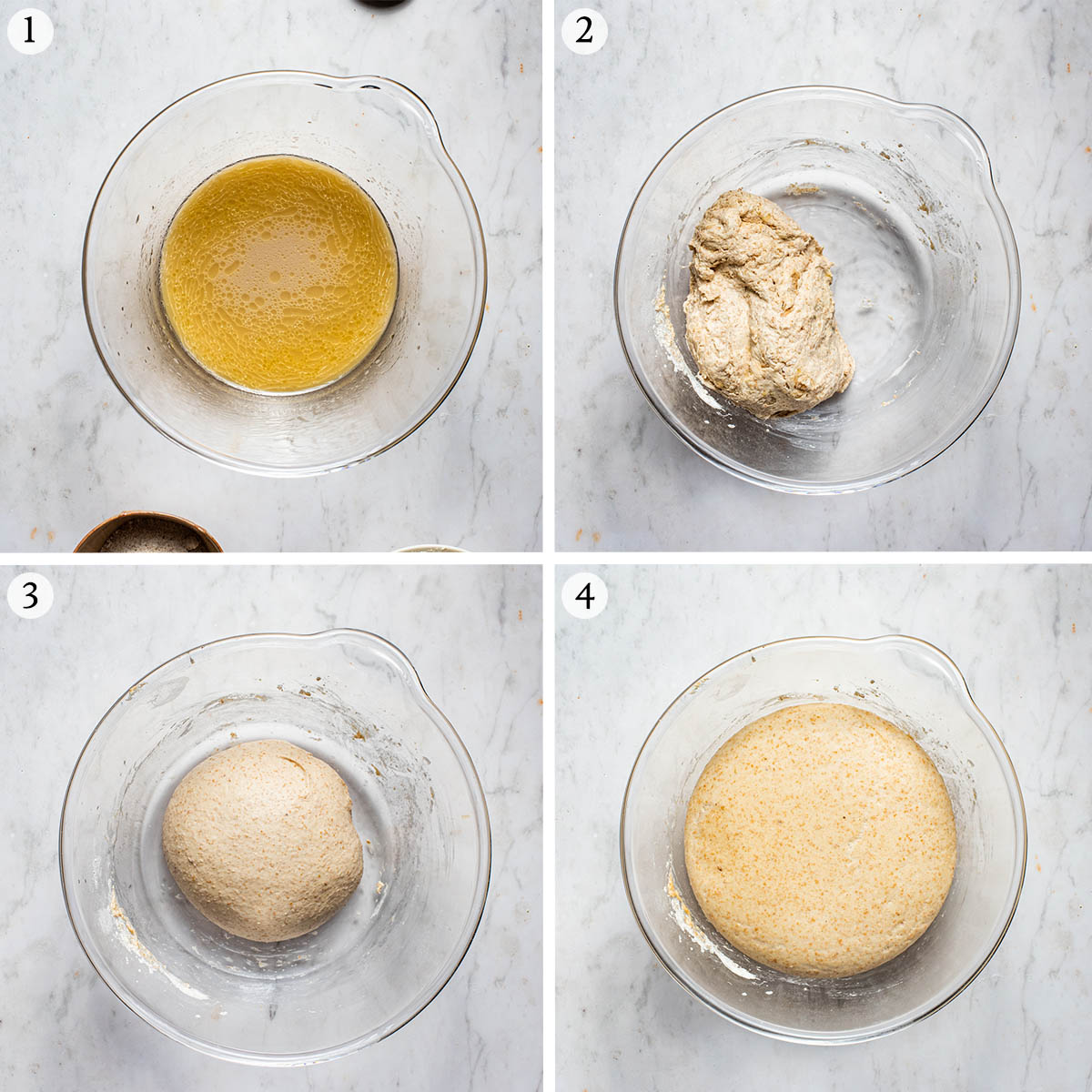 Pizza dough steps 1 to 4.