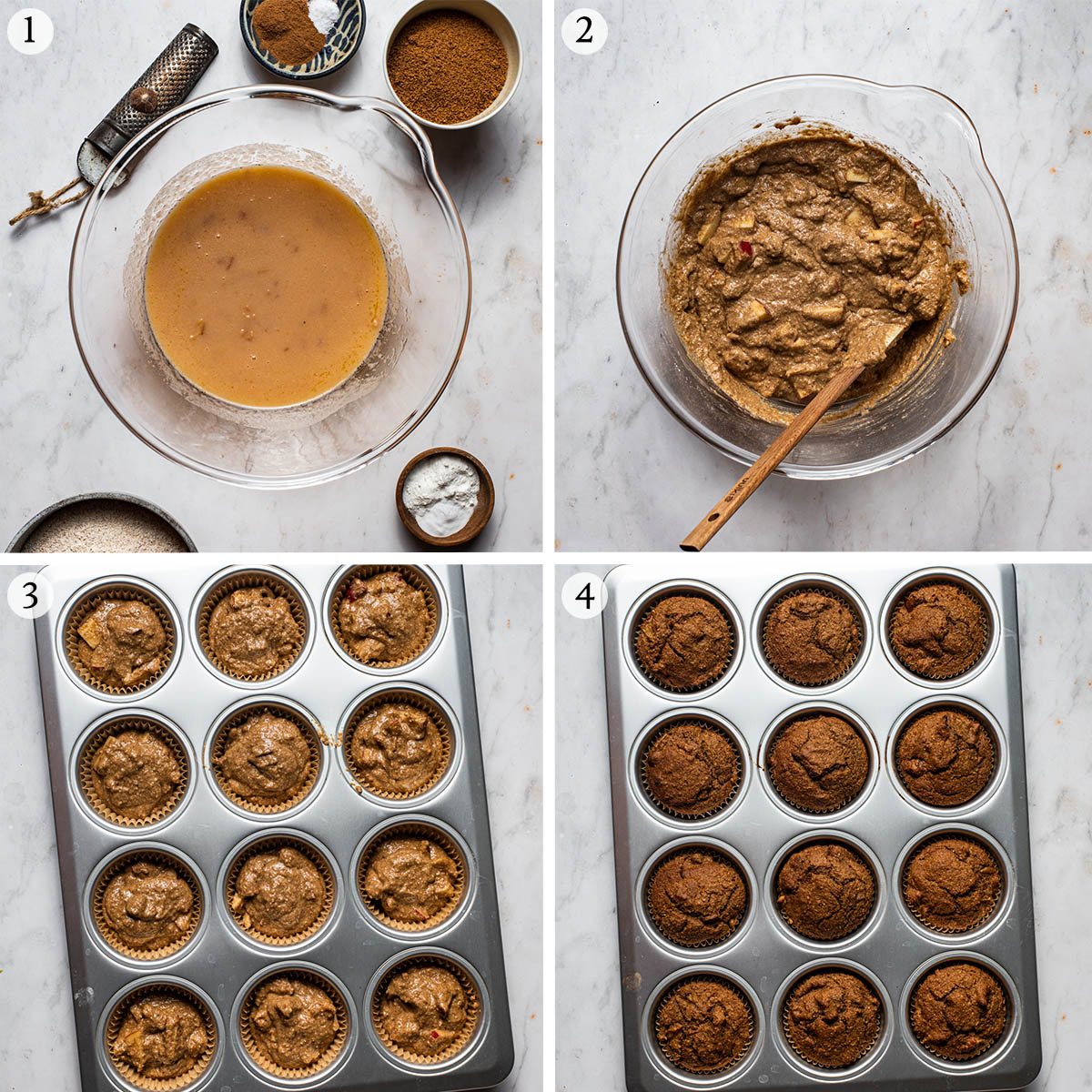 Apple muffins steps 1 to 4.