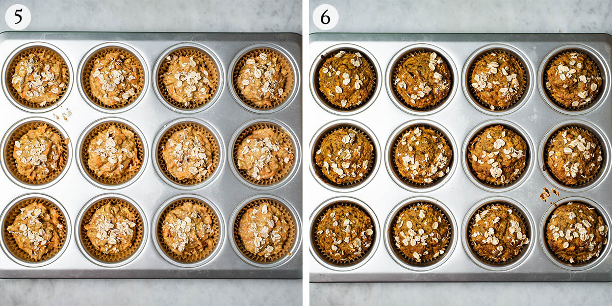 Muffins before and after baking.
