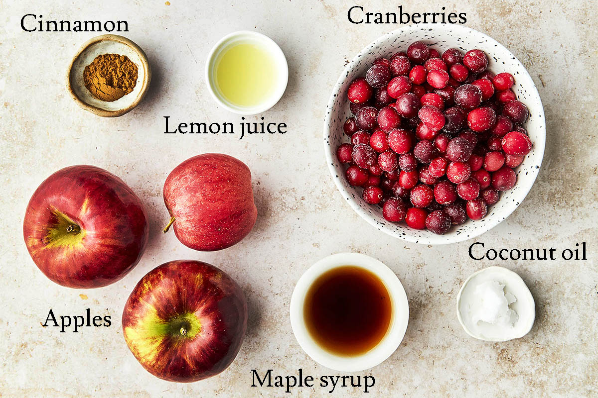 Apple cranberry sauce ingredients with labels.