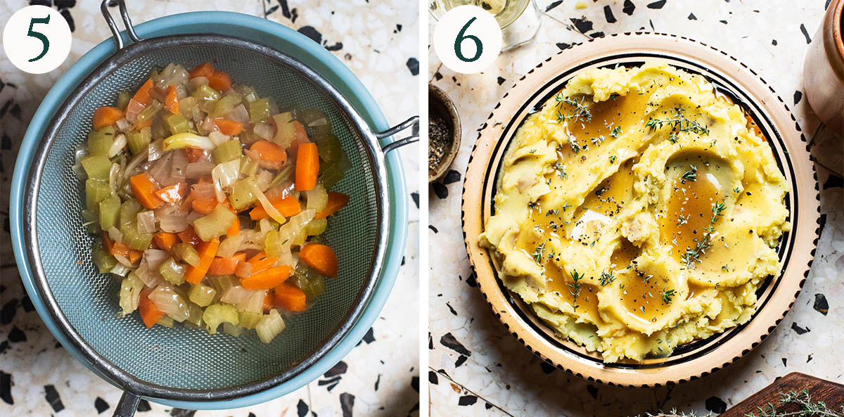 Gravy steps 5 and 6, in a strainer and over potatoes.