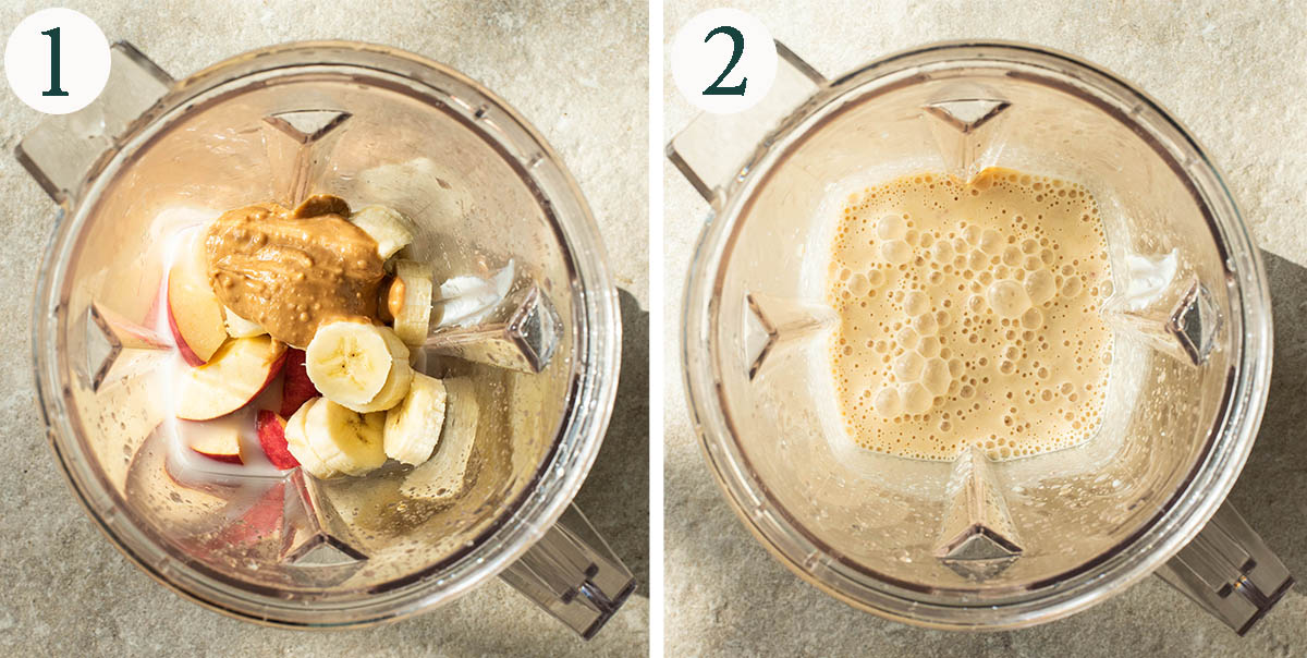Smoothie before and after blending.