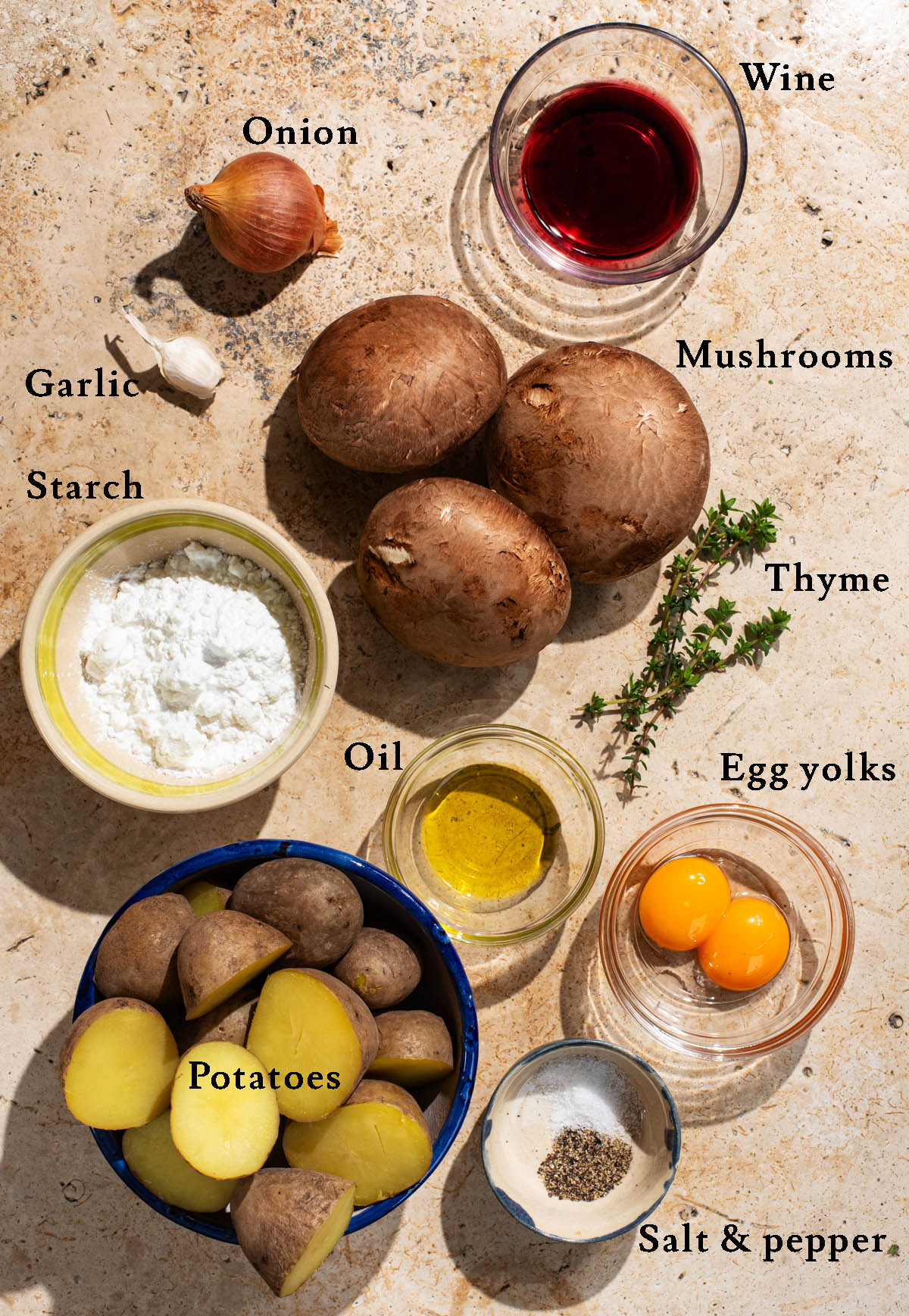 Kroppkakor ingredients with labels.