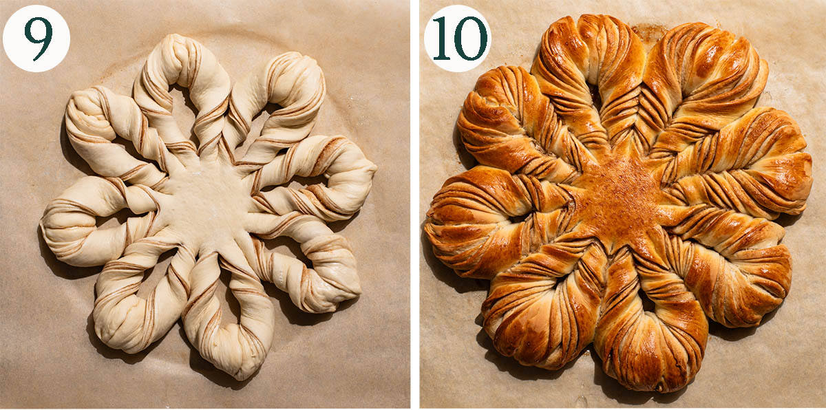 Bread steps 9 and 10, before and after baking.