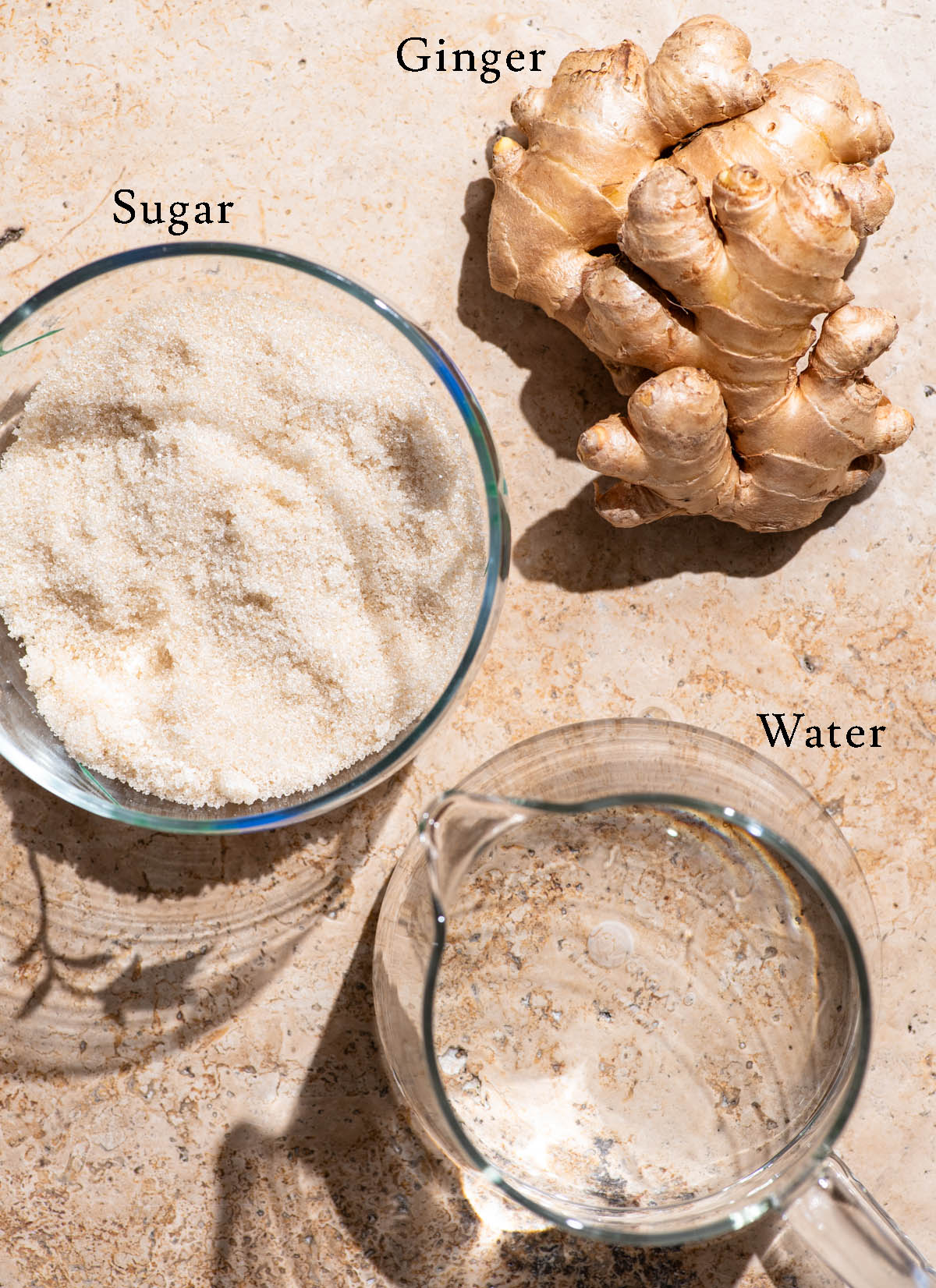 Ginger bug ingredients with labels. 