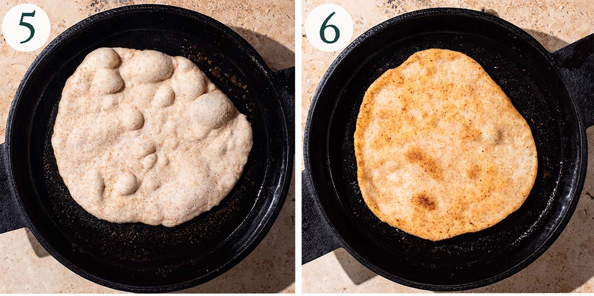 Flatbread steps 5 and 6, cooking each side.
