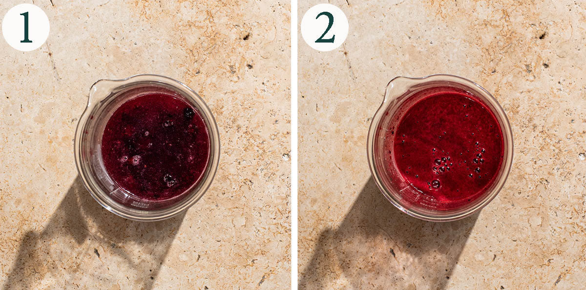 Lemonade base steps 1 and 2, before and after blending.