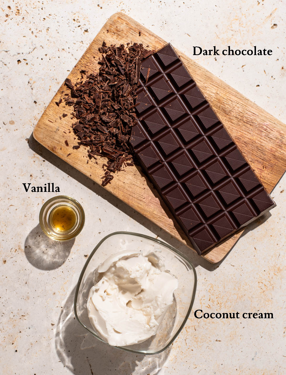 Vegan truffles ingredients with labels.