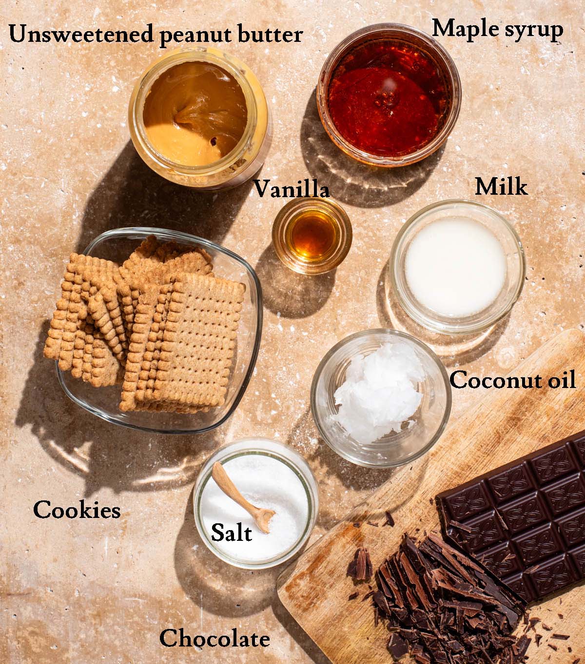 Peanut butter bars ingredients with labels.