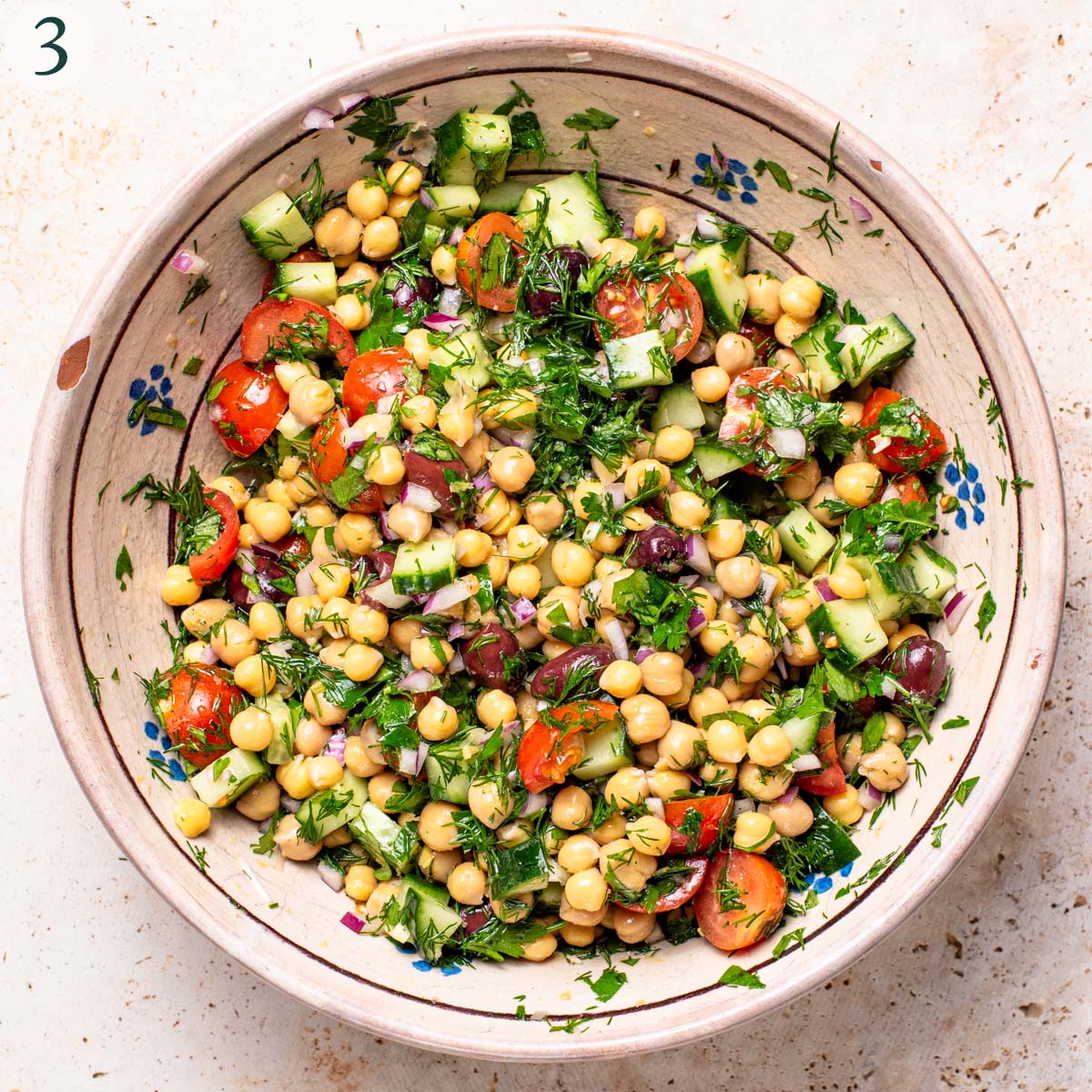 Salad step 3, after mixing in a large bowl.